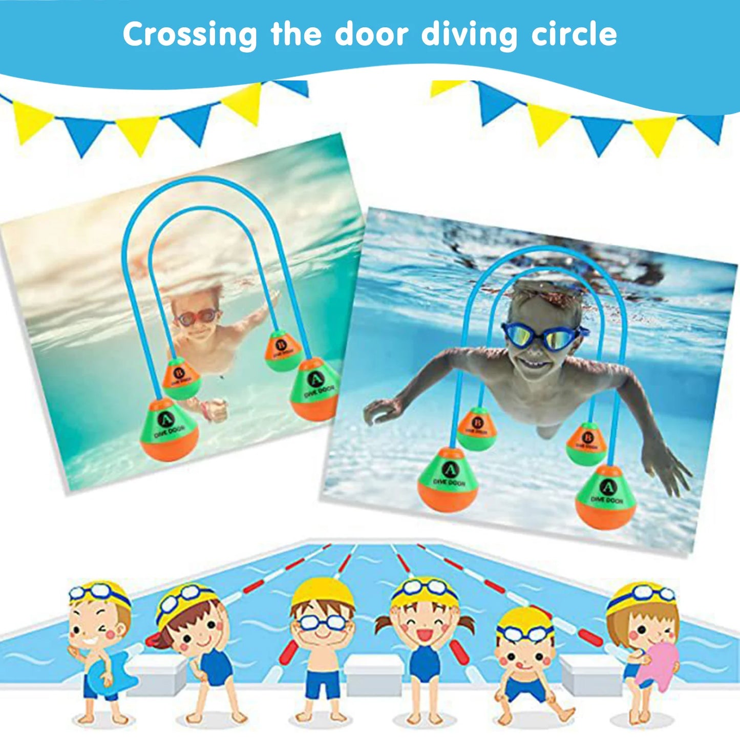 2Pcs/Set through Door Diving Ring Funny Swimming Game Aids Reusable Underwater Swimming Dive Door Adults Kids Pool through Rings