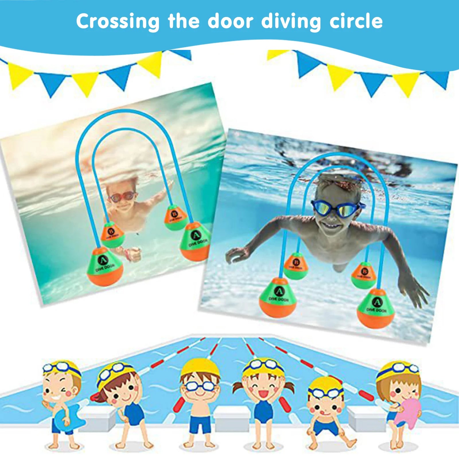 2Pcs/Set through Door Diving Ring Funny Swimming Game Aids Reusable Underwater Swimming Dive Door Adults Kids Pool through Rings