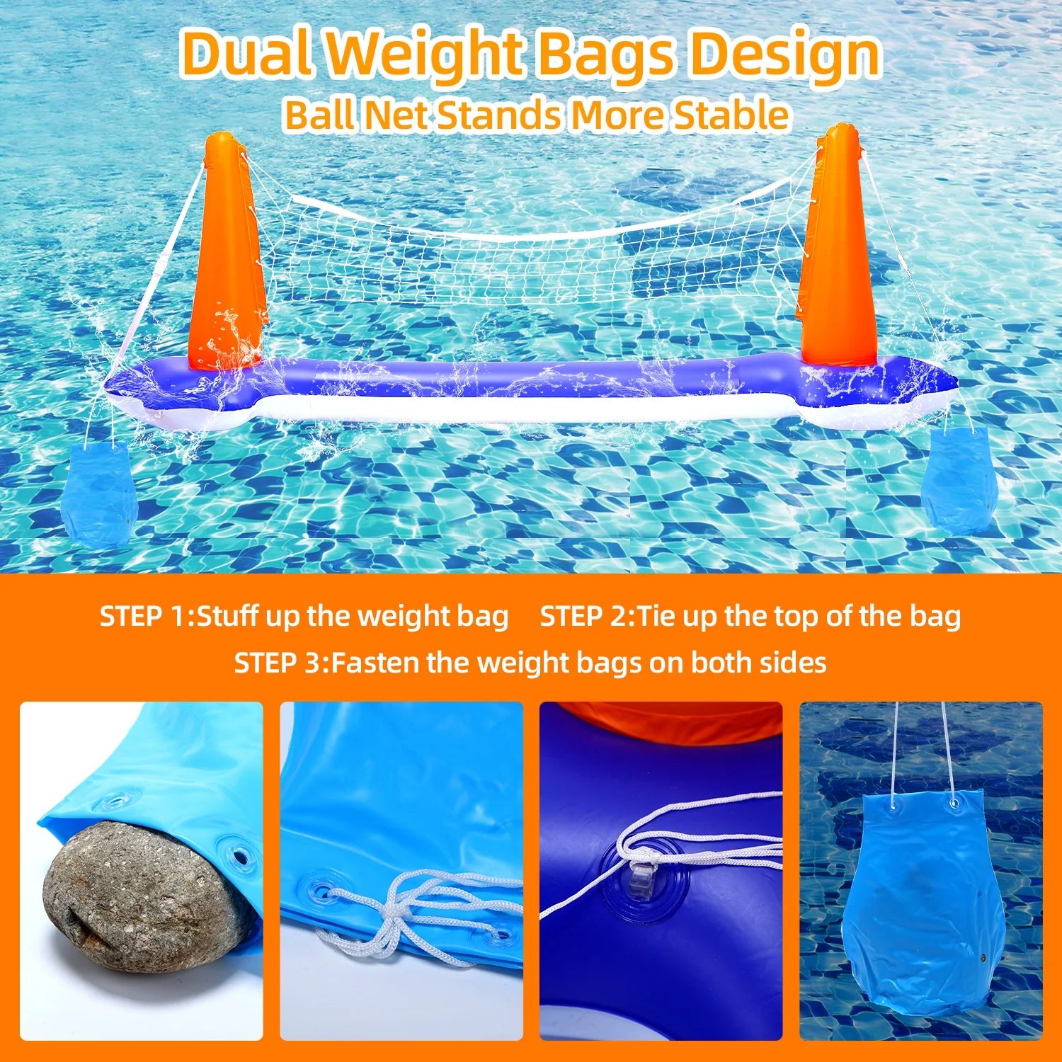 Inflatable Pool Toys, 2-In-1 Swimming Pool Basketball & Volleyball Sets, Floating Basketball Hoop and Water Football, Summer Pool Game for Kids and Adults