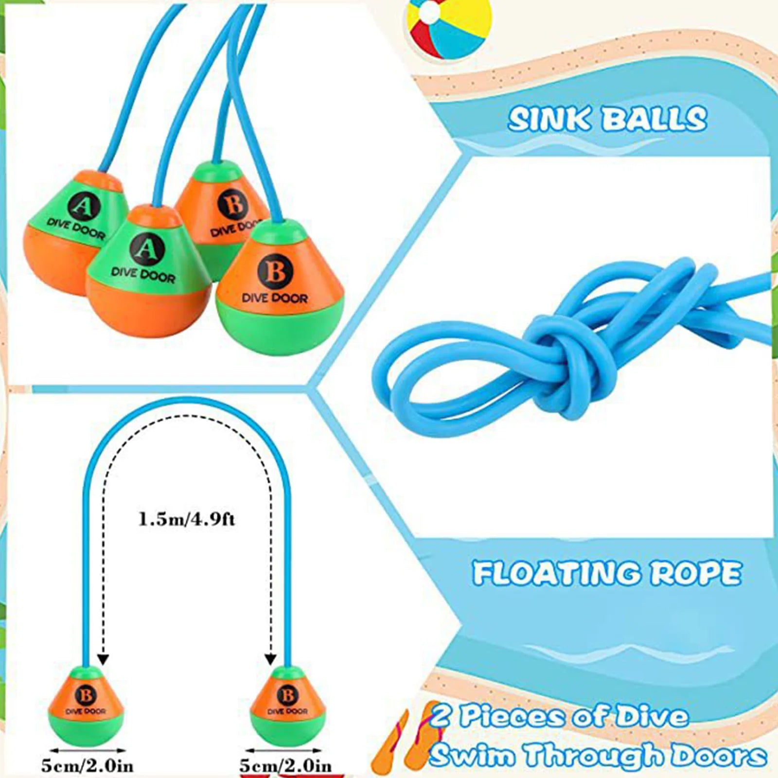 2Pcs/Set through Door Diving Ring Funny Swimming Game Aids Reusable Underwater Swimming Dive Door Adults Kids Pool through Rings