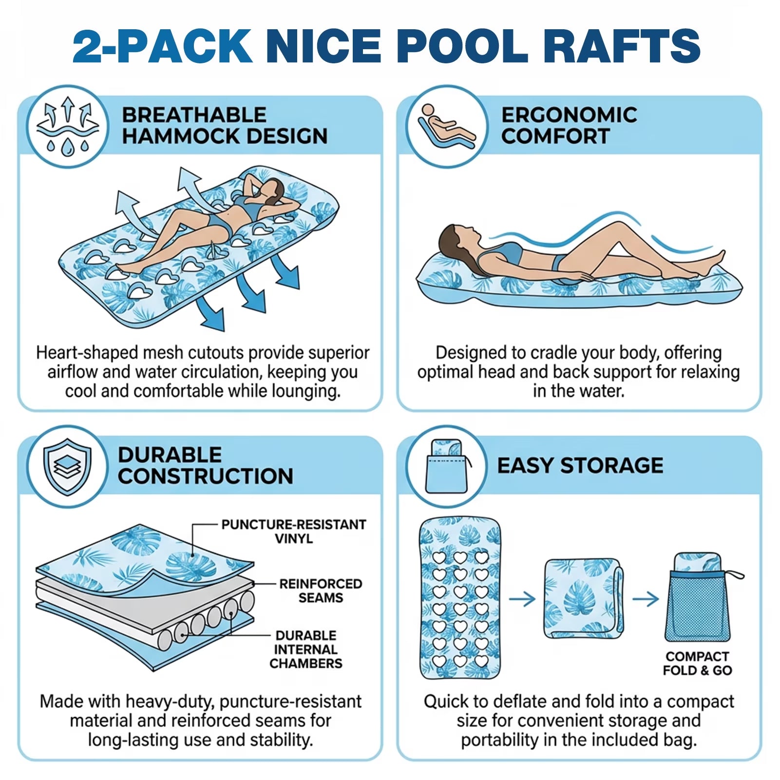 Inflatable Pool Floats Adult, Large Pool Float , Pool Lounger with Headrest, Pool Rafts, Tanning Pool for Swimming Pool Party, Rose Red