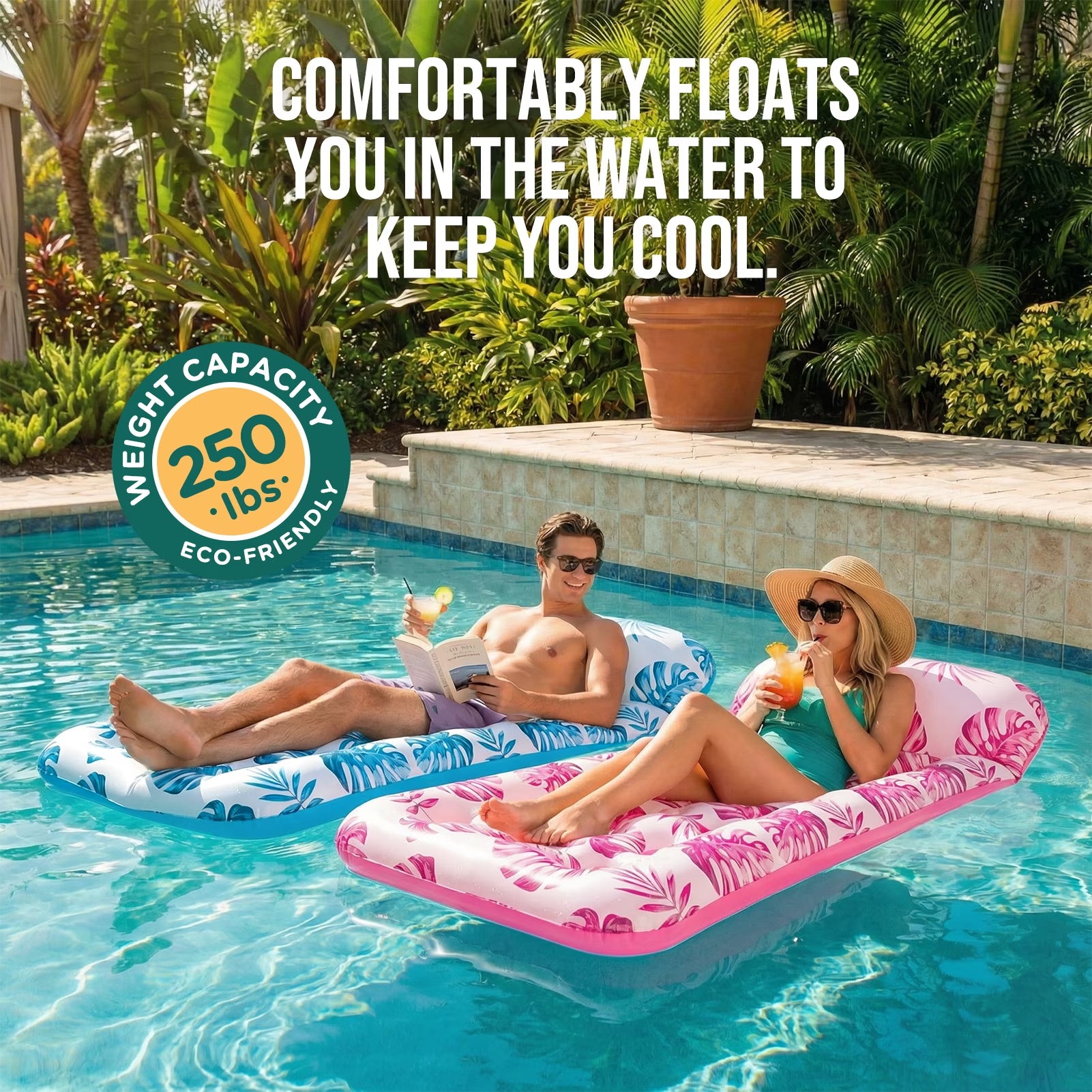 Inflatable Pool Floats Adult, Large Pool Float , Pool Lounger with Headrest, Pool Rafts, Tanning Pool for Swimming Pool Party, Rose Red