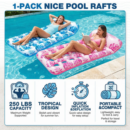 Inflatable Pool Floats Adult, Large Pool Float , Pool Lounger with Headrest, Pool Rafts, Tanning Pool for Swimming Pool Party, Rose Red